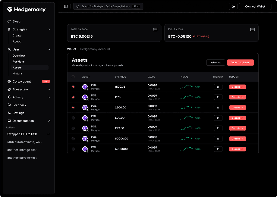 Wallet assets preview